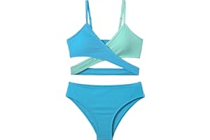 Aulyffo Girls Swimsuits Bikini Set,Two Piece Swimsuit Criss Cross Bathing Suit Girls' Swimwear