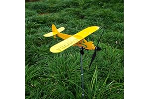 Airplane Weathervane, Handcrafted Metal Wind Spinner with Rust Paint for Outdoor Garden Yard Decor, Mounts on Fence Post Gaze