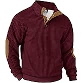 VOGSTART Men's Textured Sweatshirt Fleece Lined Thermal Elbow Patches Heavyweight Pullover Burgundy Medium