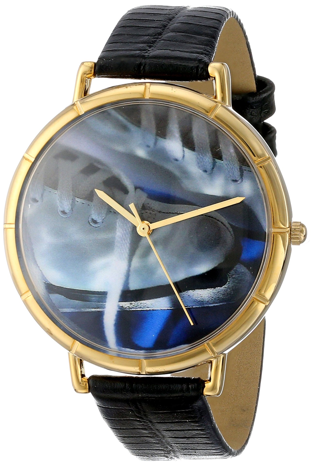 Whimsical Watches Ice Skating Lover Black Leather and Goldtone Photo Unisex Quartz Watch with White Dial Analogue Display and Multicolour Leather Strap N-0840026