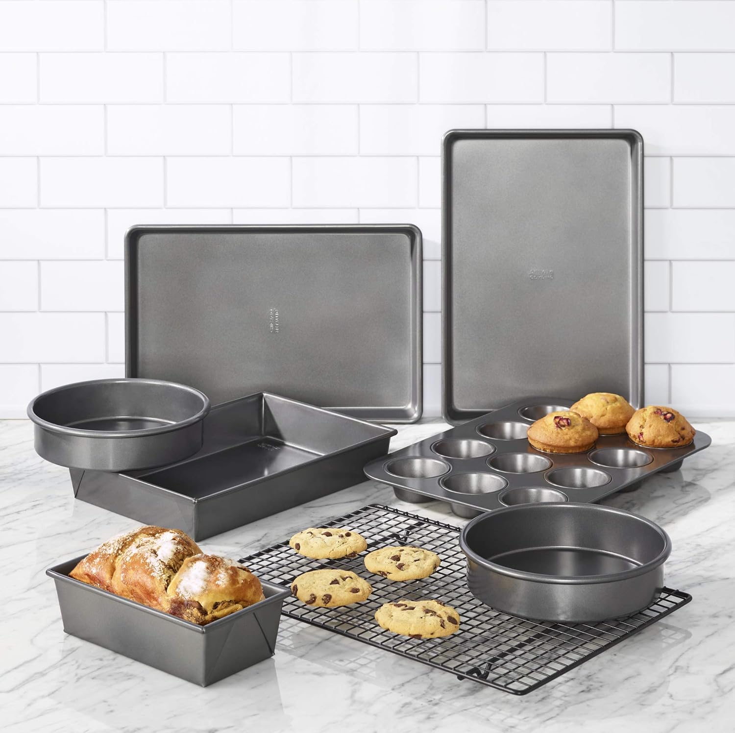 Chicago Metallic Professional Non-Stick 8-Piece Bakeware Set, Silver: Kitchen & Dining