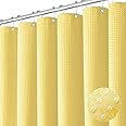 Dynamene Yellow Fabric Shower Curtain - Waffle Weave Textured Heavy Duty Cloth Shower Curtains for Bathroom, 256GSM Hotel Luxury Weighted Bath Curtain Set with 12 Hooks,72x72, Yellow