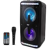 Pyle Bluetooth Speaker and PA System - Portable Stereo Karaoke System with Wired Mic, Built-in LED Party Lights, MP3/USB/Micro SD Readers, FM Radio, 8" Subwoofers, 600W MAX, 11.4" x 10.4" x 23.2"