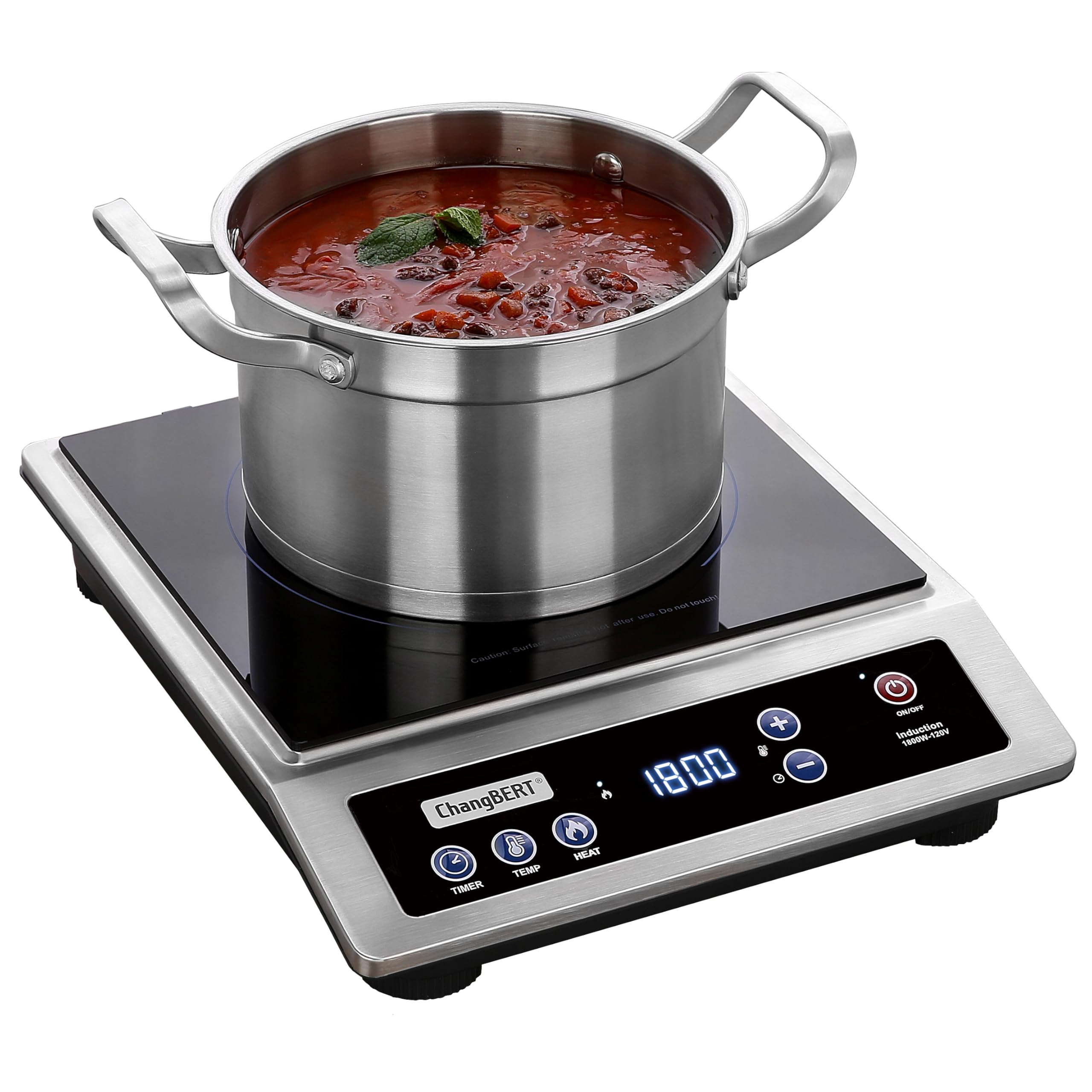 Photo 1 of ChangBERT Induction Cooktop, Commercial Grade Portable Cooker, Large 8” Heating Coil, Premium Stainless Steel Countertop Burner with NSF Certified, 10 Hours Timer Powerful 1800W Professional Hot Plate
