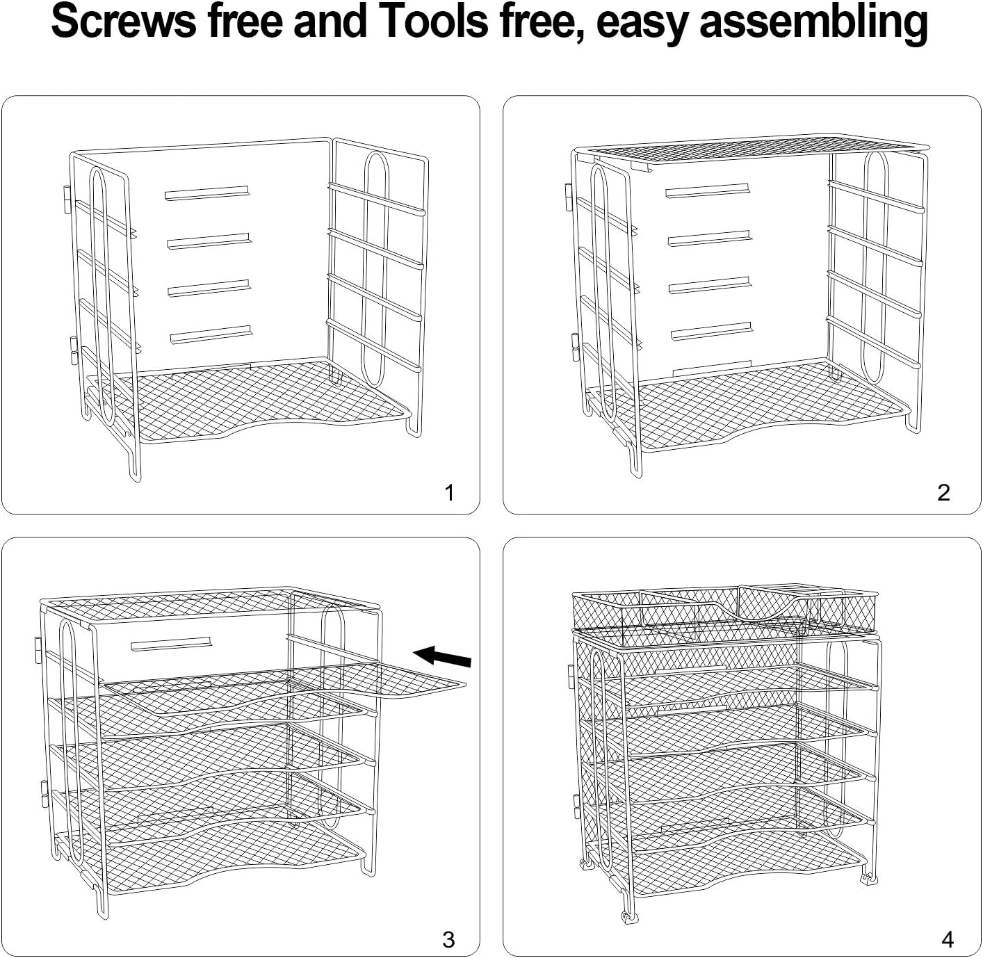 KEEGH Paper Organizer Tray, 5 Tier Mesh Desk File Organizer with Extra Drawer | Screws Free Design : Office Products