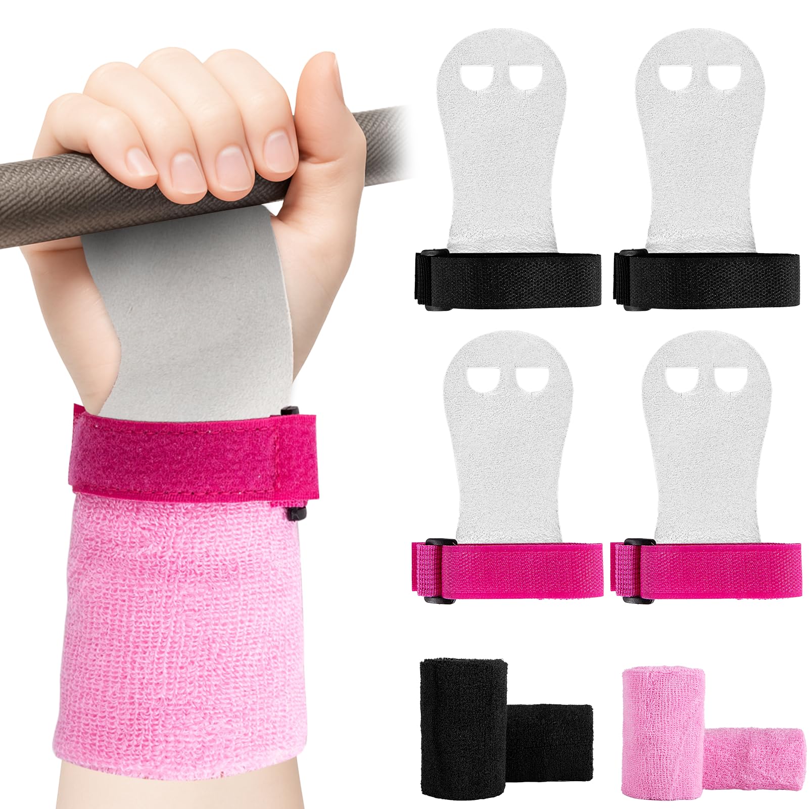 Photo 1 of 2 Pairs Gymnastics Hand Grips, Gymnastics Equipment for Kids, Gymnastics Wristbands Sets, Gymnastic Bar Grip Gloves and Gymnastics Wrist Support Sports Accessories for Workout Exercise, Pink, Black