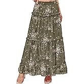 CYiNu Women's Long Skirt Chiffon Elastic High Waist Floral Swing Boho Maxi Skirts