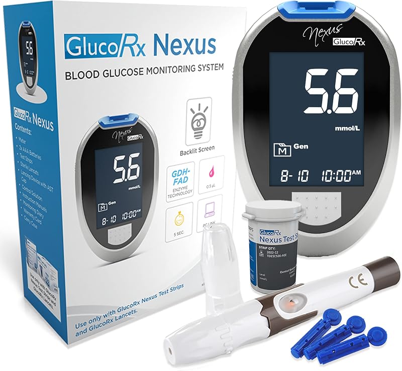 GlucoRx Nexus Blood Glucose Monitor Kit - Accurate & Fast Results