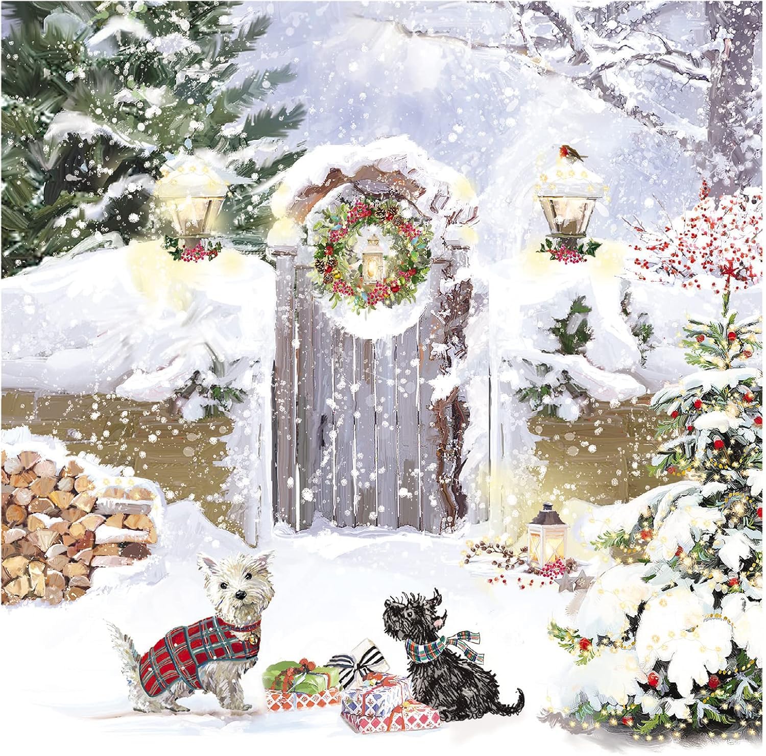 GBCC Charity Christmas Cards - Pack of 6 Premium Festive Christmas Greeting Cards with Envelopes - Festive Dogs in the Snow - Supporting UK Charities