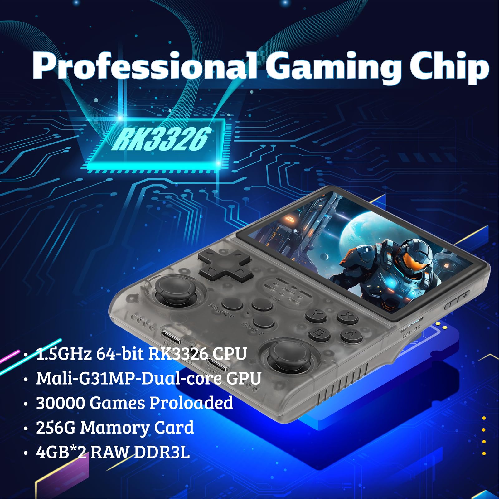 WYGaming R40S Pro+ Handheld Game Console, 30000 in 1 Games Mini Retro Video Console, 3.5-Inch IPS Screen,256GB TF Memory Memory,Built in 45+ Emulators,3800mAh Battery (Transparent Black 256G)
