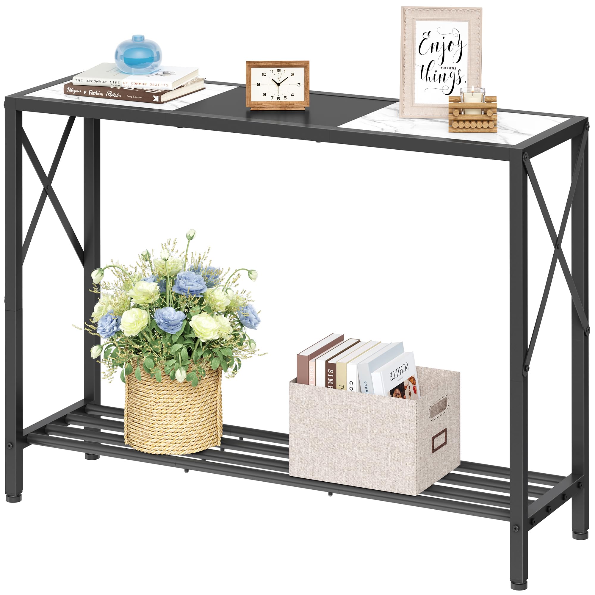Photo 1 of Tajsoon Console Table 41.8”, 2-Tier Entryway Table, Narrow Sofa Table with Shelves, Entrance Table for Hallway, Entryway, Living Room, Foyer, Corridor, Office, Black & White