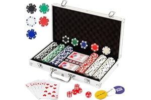 display4top Poker Chips Set, 300PCS Poker Chips with Denominations,Casino Poker Sets with Aluminum Case, 11.5 Gram Chips for Texas Holdem Blackjack Gambling (Blue)