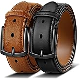BULLIANT Men Belt 2Pack-Leather Belt 7Holes Comfortable For Men's Dress Casual Jeans 1 3/8"