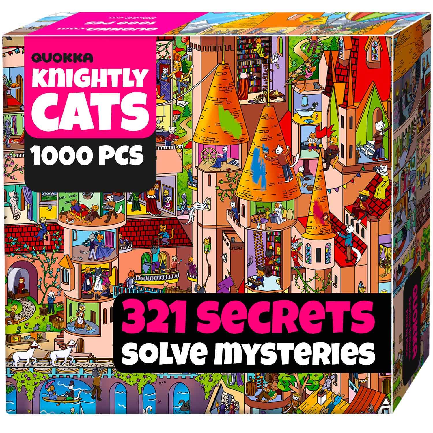 QUOKKA 1000 Piece Jigsaw Puzzle for Adults Knightly Cats – Puzzles for Adults 1000 Pieces Premium Box Packaging - Extra Fun Whimsical Cat Challenges - Perfect for Relaxation & Creativity& Gift Giving