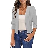 GoMamee Women's 3/4 Sleeve Cropped Cardigan Sweaters Open Front Bolero Short Shrugs S-XL