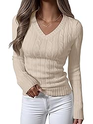 ANRABESS Womens Long Sleeve Cable Knit Sweater 2025