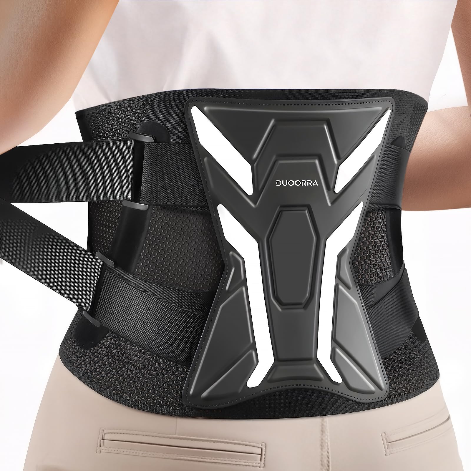 Duoorra Back Brace for Men & Women - Lower Back Pain Relief, Sciatica Pain Relief, Herniated Disc, Scoliosis - Breathable Back Support Brace with 26° Ergonomic Bionic Curve Support Stays - M