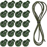 uxcell 20 Pcs Single Hole Cord Locks with 39Inch Elastic Shock Cord, Plastic Spring Toggle Stopper Clip with Stretch String for Shoelaces Drawstrings Paracord, Army Green