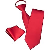 JEMYGINS 3.15“ Solid Color Pre-tied Tie and Pocket Square Set Adjustable Zipper Necktie for Business and Wedding(8cm)