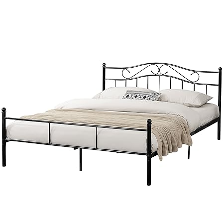 [en.casa] Metallbett (Florenz)(180 x 200cm)(Schwarz) mit geschwungenem Kopfteil/Pulverbeschichtet / inkl. Lattenrost /