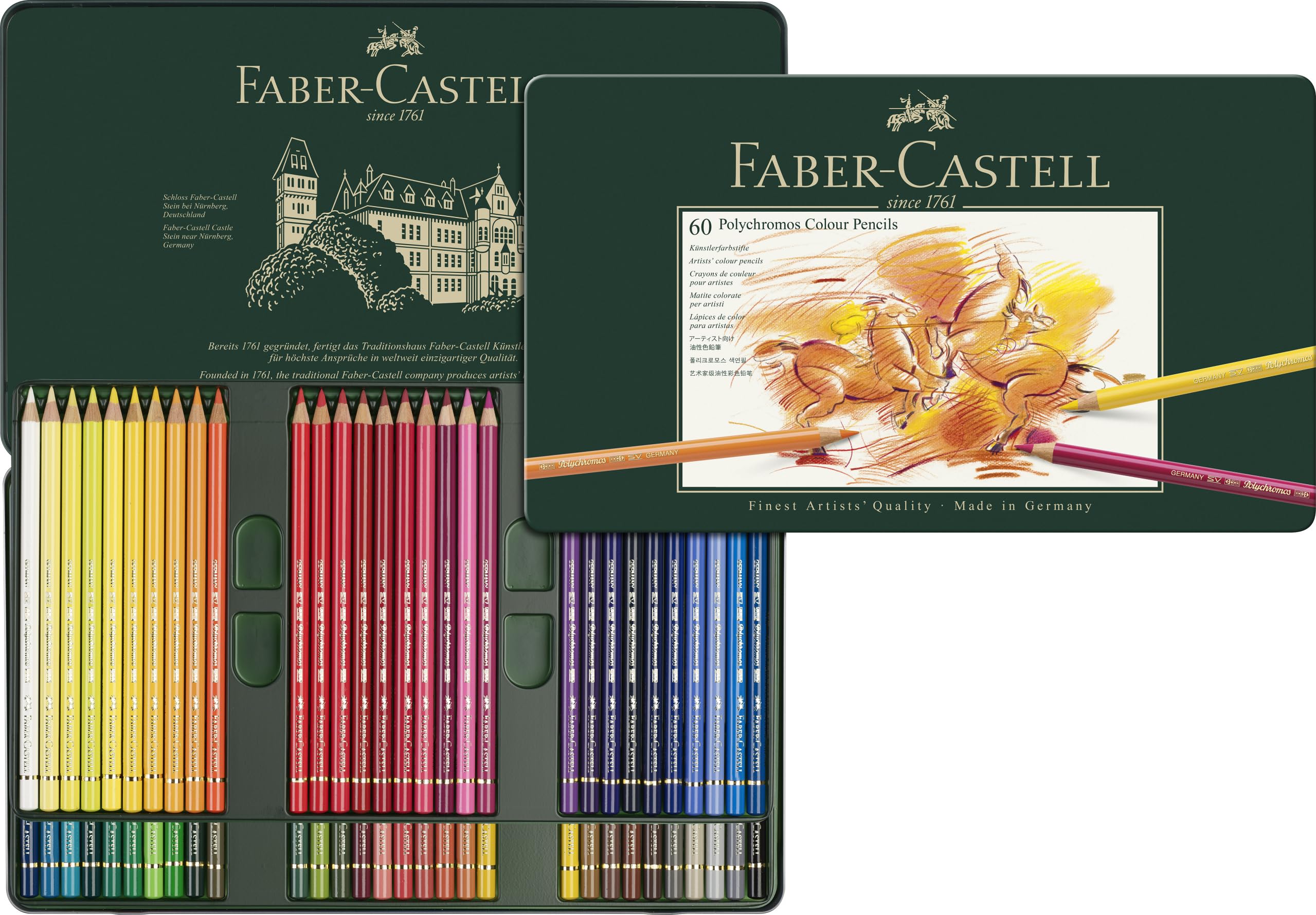 Faber-Castell Polychromos Artists' Color Pencils - Tin of 60 Colors - Premium Quality Artist Pencils