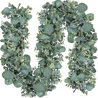 LOMOHOO 2Pcs Eucalyptus Garland 6FT Greenery Vines with White Seeds Wedding