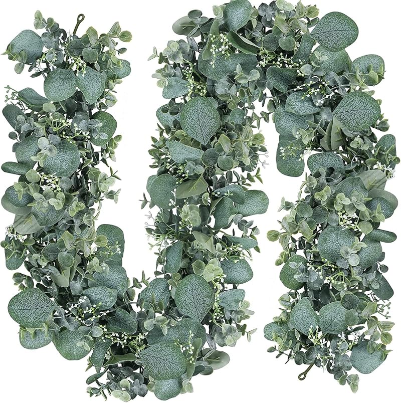 LOMOHOO 2Pcs Eucalyptus Garland 6FT Greenery Vines with White Seeds Wedding