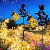 Solar Lights Outdoor, 2 Pack Black Cat Solar Watering Can Lights, Birthday Gifts for Women Mom Cat Lover Mother's Day Christmas, Waterproof Hanging Lantern Garden Decor Outside Patio Yard Pathway