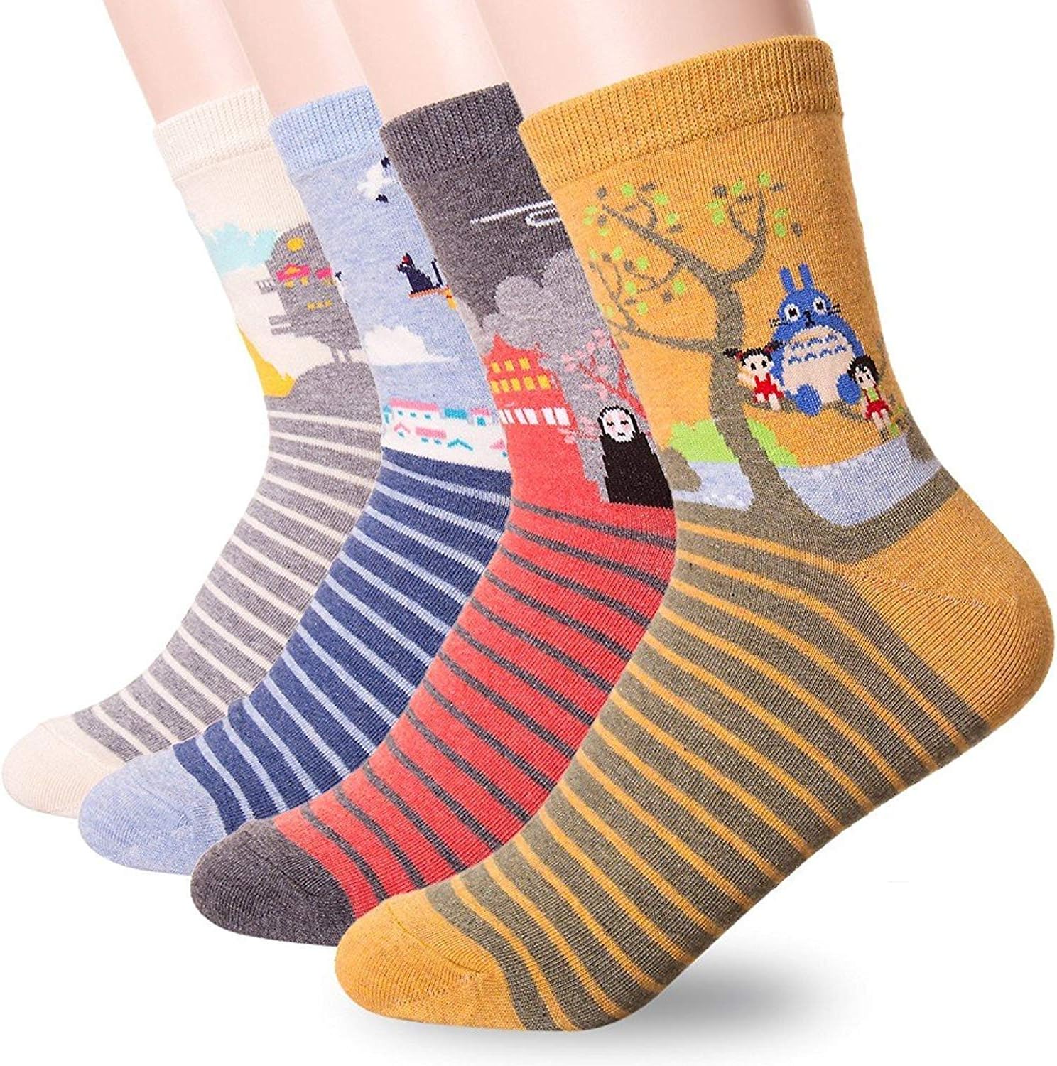 SONVELY 3/4 Pairs Womens Cute, Colorful, Novelty, Casual Cotton Crew Socks Made In Korea