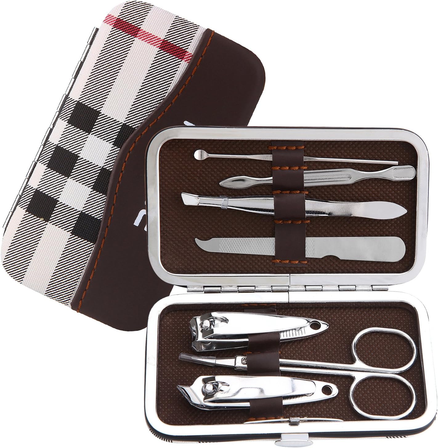 Romiky Stainless Steel Nail Clipper Set Professional Nail Cutter Grooming Kit 7 in 1 Manicure Beauty Tool Pack Pedicure Kit with Leather Case (Mixed Color)