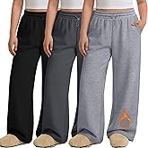 JoyMotion 3 Pack Women's Plus Size Fleece Lined Sweatpants Wide Leg Joggers Shock Cord High Waisted Thermal Pants with Pocket