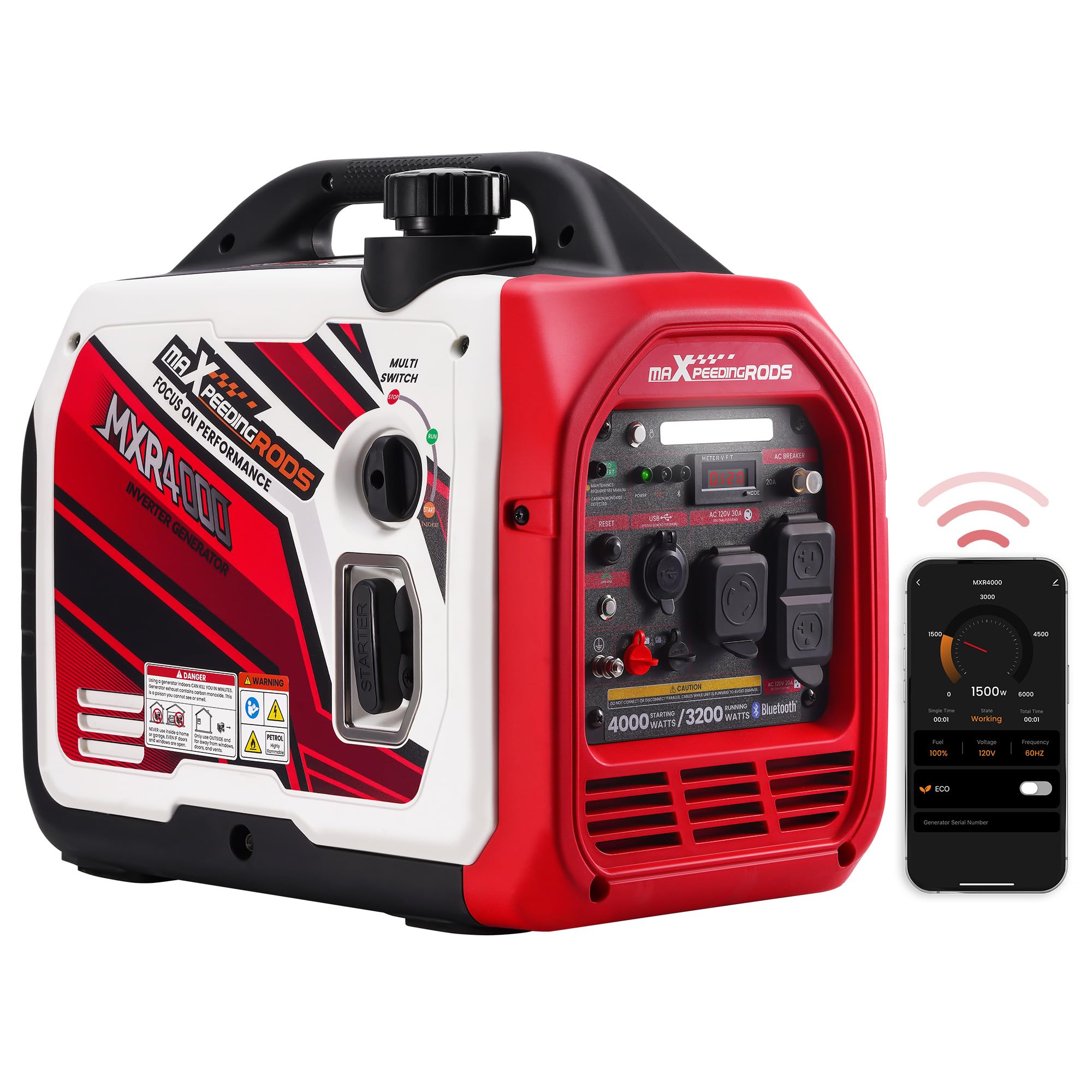 Photo 1 of (used)(see all images) maXpeedingrods 4000 Watt Inverter Generator Portable, Bluetooth® App Remote Data Monitor, RV Ready, Gas Powered Generator