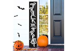ARKUKT Halloween Porch Sign Decor "Trick or Treat" Wooden Hanging Sign Door Porch Standing Decorative Signs for Front Door Farmhouse Outdoor Indoor Welcome Sign Wall Craft Decor 47.2"H