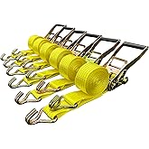 Ratchet Tie Down Straps, 2 in x 15 ft, 5,000 lb Breaking Strength, J-Hook, 6-Pack