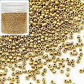 Bala&Fillic 12/0 Glass Seed Beads About 10000pcs in Box Size 2mm Golden Seed Beads for Jewelry Making (Golden)