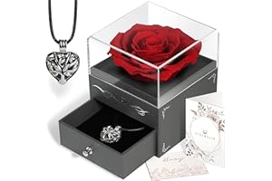 VISIBILIO Forever Rose, Eternal Rose Box, Real Preserved Rose, Red Rose Necklace for Women, I Love You Gifts for Her, Birthday Gifts for Women, Aromatherapy Necklaces for Mom, Flowers for Mom