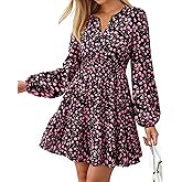 BTFBM Long Sleeve Dress for Women 2026 Spring Summer Mini Elastic Waist Floral Boho Beach Vacation Wedding Guest Dresses