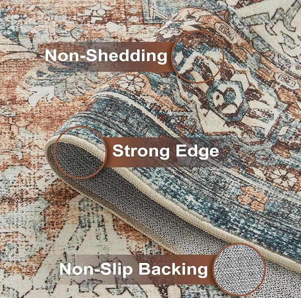 TRIOHERO 5X7 AREA RUGS WASHABLE ORIENTAL RUG – STAIN & FADE RESISTANT NON-SLIP VINTAGE CARPET, PET & KID FRIENDLY LOW PILE RUG FARMHOUSE RUGS FOR BEDROOM, LIVING ROOM, HOME OFFICE, PLAYROOM