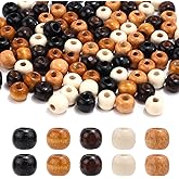 100pcs Large Hole Wooden Beads for Crafts, 10mm Vintage Round Natural Beads, Big Wood Braid Hair Beads, 5 Colors Macrame Wide Loose Spacer Beads for Necklace Bracelet Jewelry Making DIY Crafts