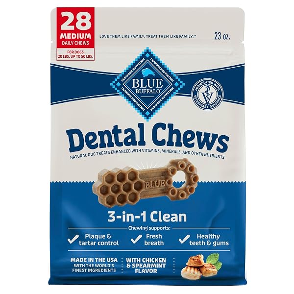 BLUE BUFFALO DENTAL CHEWS MEDIUM NATURAL DOG TREATS,...
