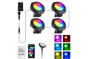 T-SUN Pond Lights LED Underwater 16M Colors with App and Remote, Submersible Fountain Light with Timer and Dimmable, Music Sync, Outdoor Spotlights for Koi Pond, Garden, Yard