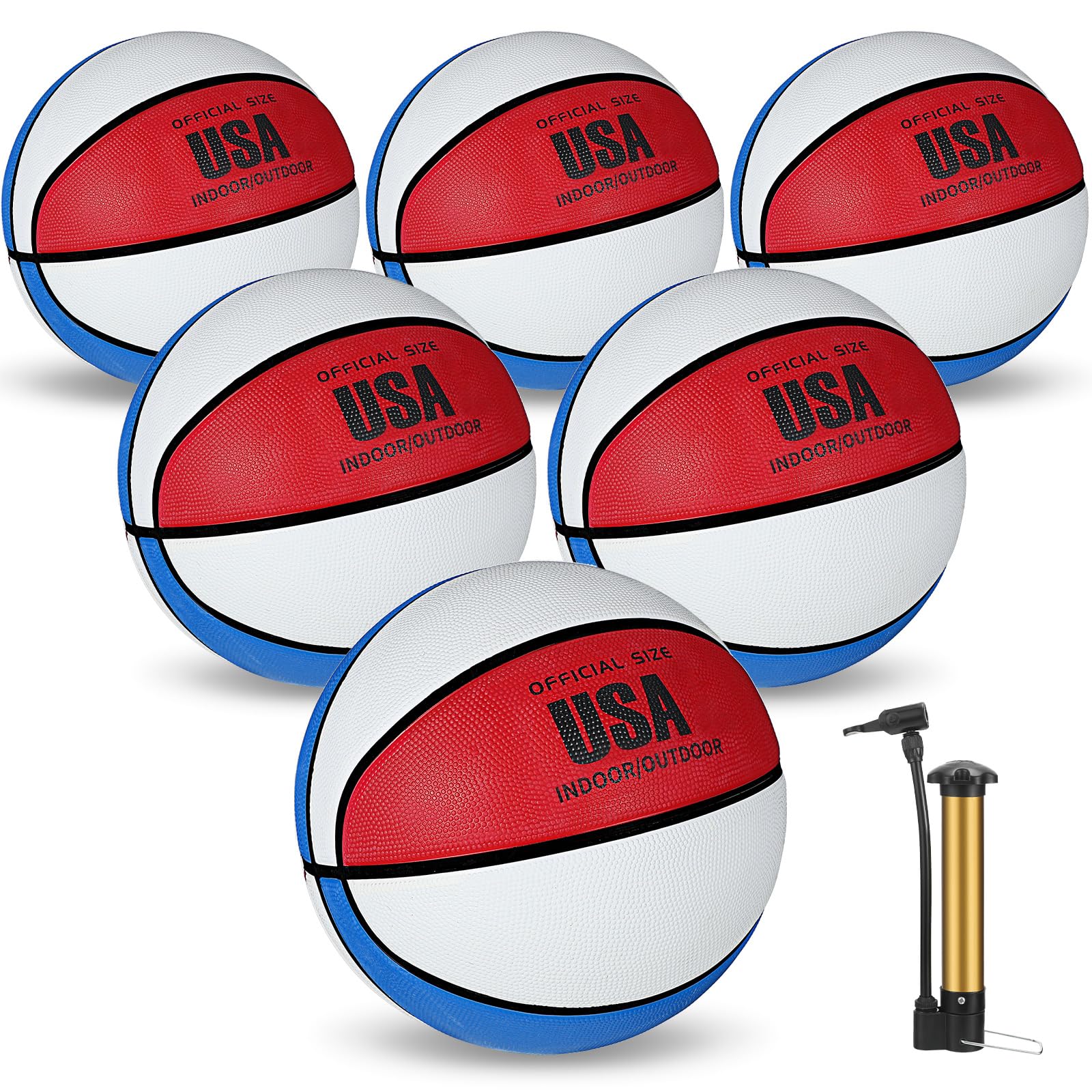 Photo 1 of Junkin 6 Pcs Rubber Basketballs Bulk with Pump Official Indoor Outdoor Basketball Balls Weighted Training Basketball for Game Practice Kids Youth Teens Adults Back to School(Size 5)