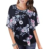 MOQIVGI Womens Scoop Neck Flowy Shirt Trendy Dressy Casual Poncho Blouse Top