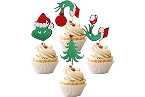 ZHUOWEISM 24 PCS Merry Christmas Cupcake Toppers Glitter Red Green Drink Up Christmas Tree Cupcake Picks Xmas Party Decorations for Xmas Eve New Year Holiday Theme Party Cake Decorations Supplies