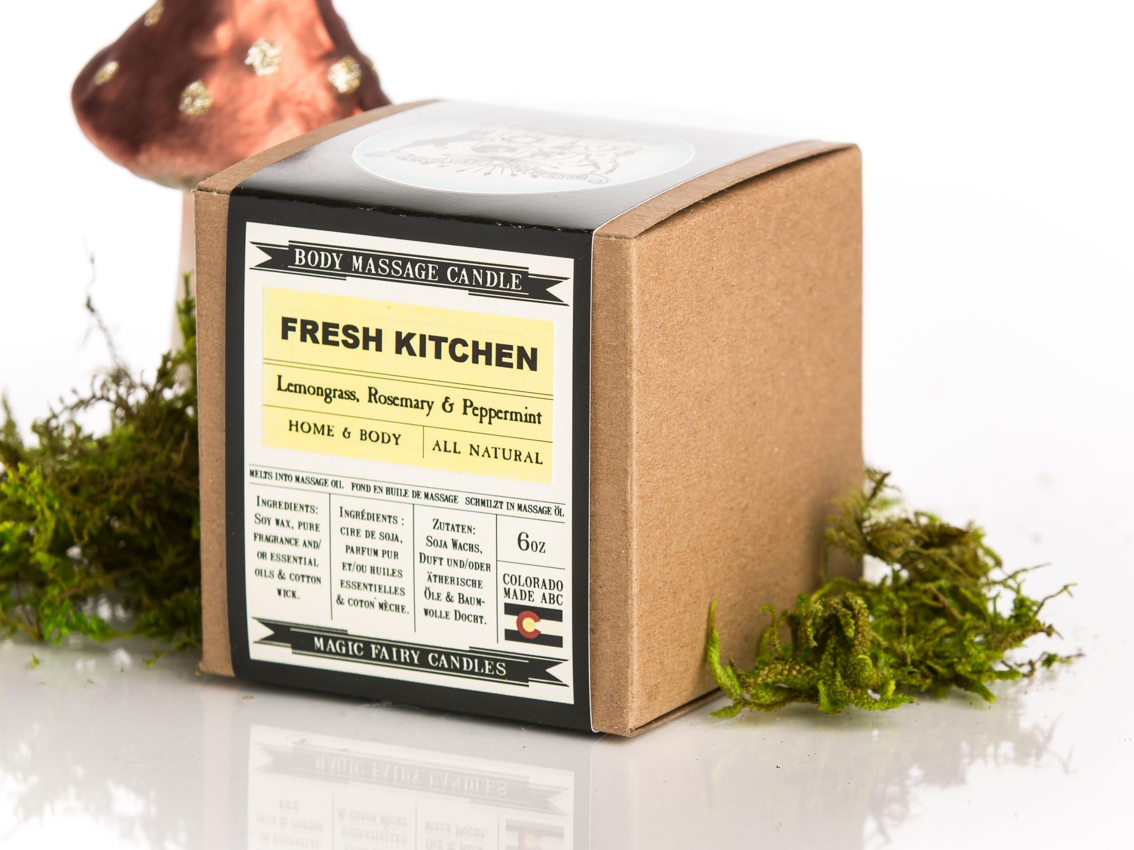 Magic Fairy Candles Lemongrass Rosemary Peppermint - Fresh Kitchen Soy Body Massage Candle all Natural Hand Crafted 6oz