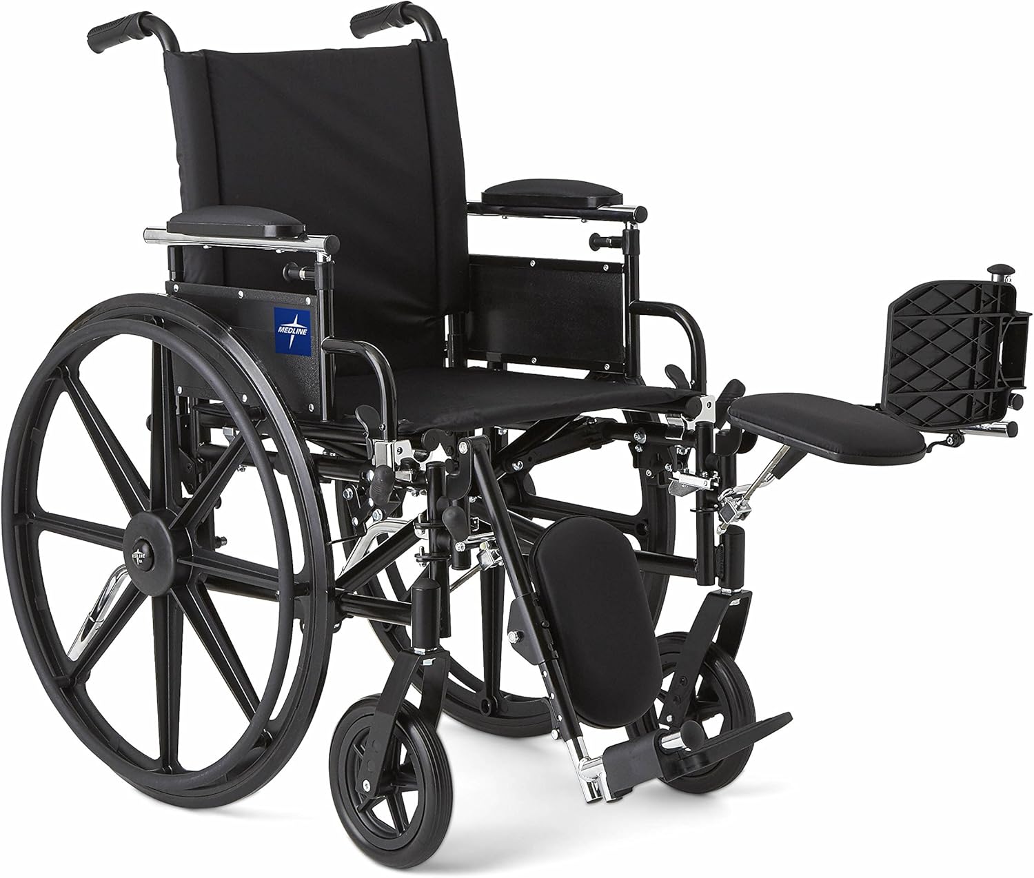 Medline Robust and Rugged Wheelchair with Flip-Back Desk Arms, Removable Elevating Leg Rests and Anti-Tippers, Black, 18" Seat: Health & Personal Care