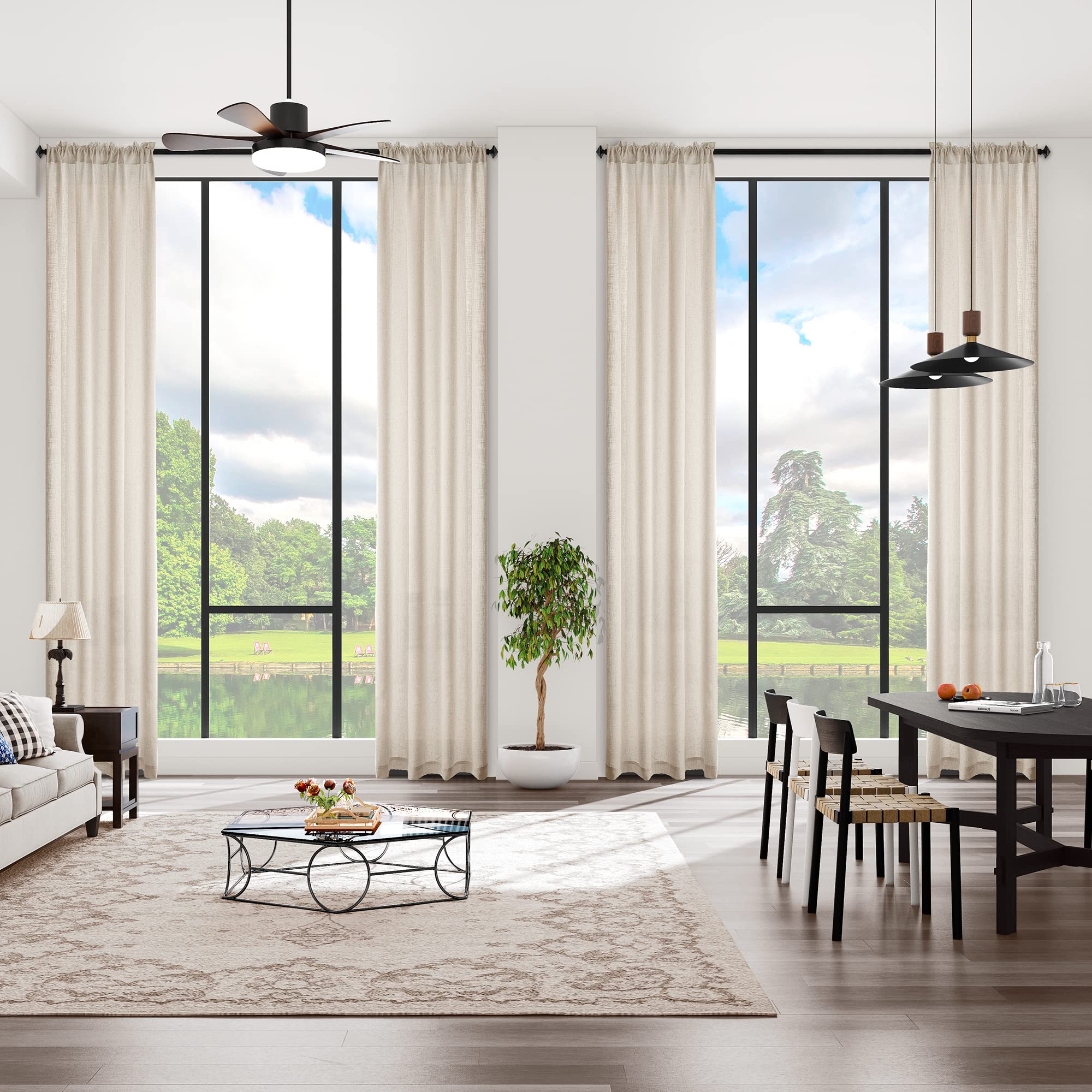 Photo 1 of MASWOND Extra Long Linen Sheer Curtains with Rod Pocket, High Ceiling Window Curtain Panels, 132 Inch, 2 Story Curtains for Privacy and Light Filtering (Natural, 11 Foot, 1 Panel)