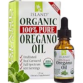 Oregano Oil Organic Drops, 100% Pure Undiluted Wild Oil of Oregano Extract | Grown &amp; Extracted in Spain, Real Carvacrol (No Synthetics), Food Grade 1 oz, USDA-Certified Organic, by Island Nutrition
