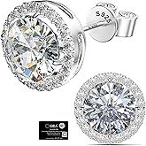 Moissanite Halo Earrings Studs : 1CT-4CT 18K White Gold Plated S925 Sterling Silver Stud Earrings for Women Men Hypoallergenic Dainty Moissanite Jewelry for Sensitive Ear D Color Round Cut VVS1