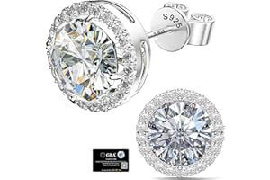 GIGAVOX Moissanite Halo Earrings Studs : 1CT-4CT 18K White Gold Plated S925 Sterling Silver Stud Earrings for Women Men Hypoallergenic Dainty Moissanite Jewelry for Sensitive Ear D Color Round Cut VVS1